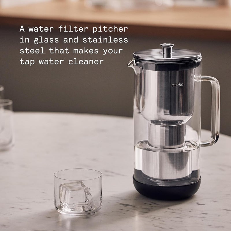 Aarke Purifier Glass Water Pitcher, Refillable Stainless Steel Filter, 8-Weeks Performance, BPA-Free, Dishwasher Safe, Pure & Enriched Refill Granules, 1.18L (5 Cups) Capacity - Image 2